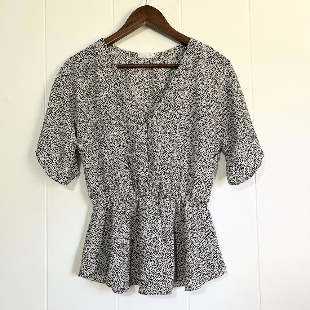 Sienna Sky Sheer Button Up Short Sleeve Blouse Top Women's Small